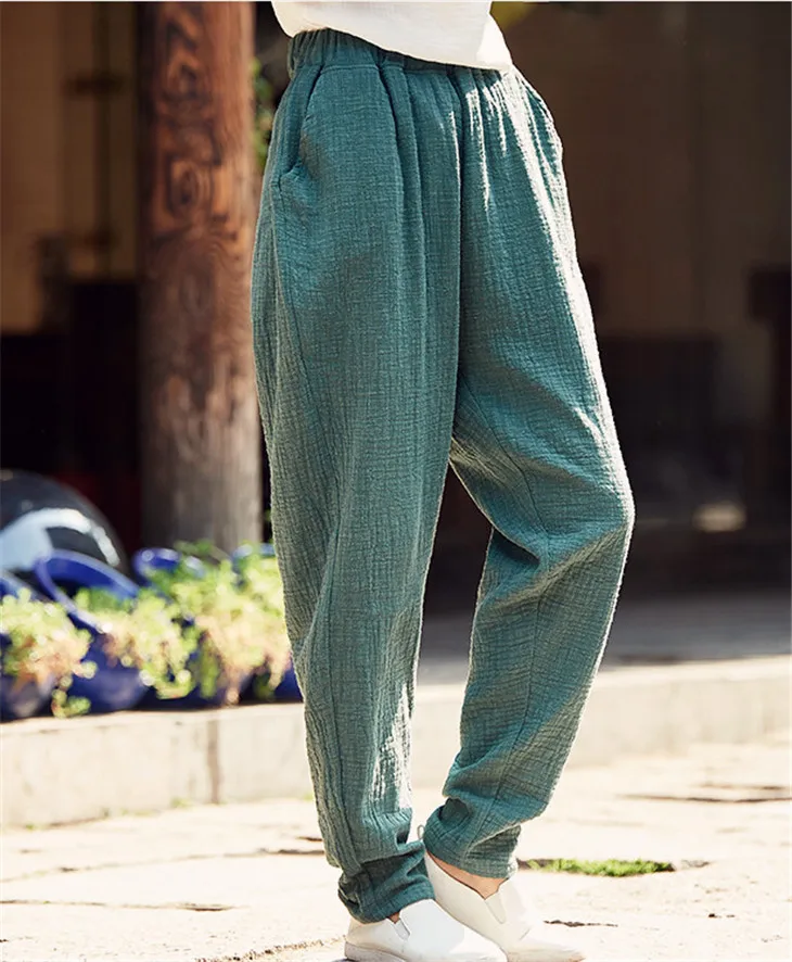 Plus Size Cotton Linen Harem Pants Women Summer Elastic Waist Candy Colors Hip Hop Trousers Autumn Vintage Pants 5XL 6XL