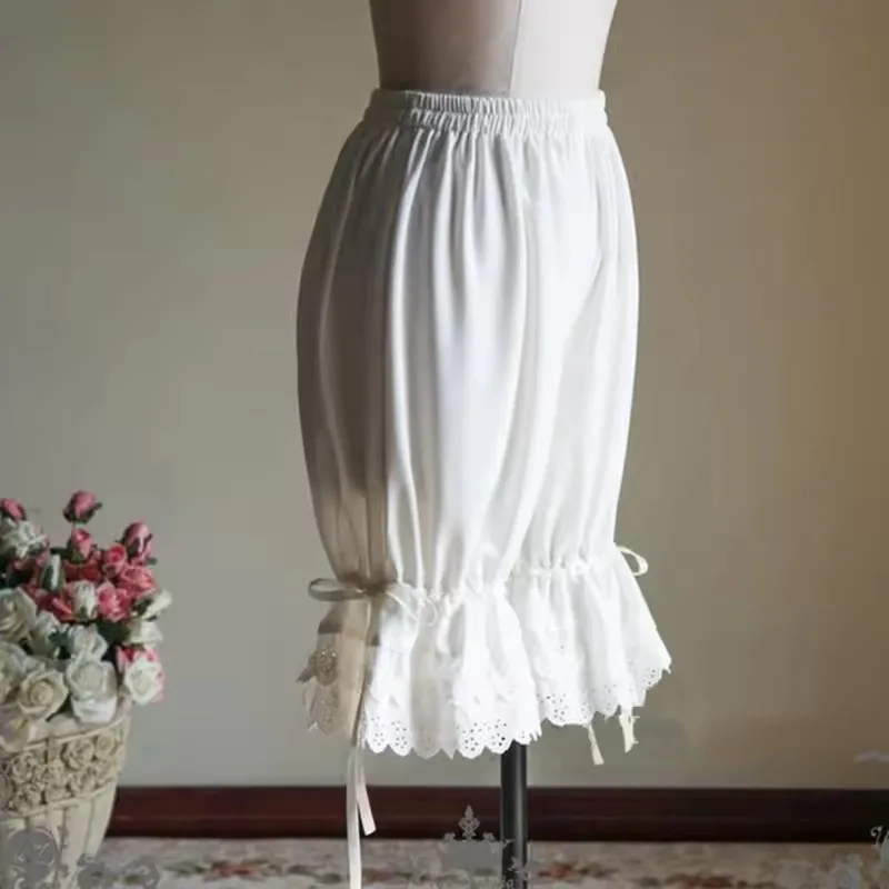 New Women's Lolita Vintage Bloomers Ruffles Lace Hem Bow Lantern Pumpkin Shorts Solid Color Elastic Bubble Safety Under Pants