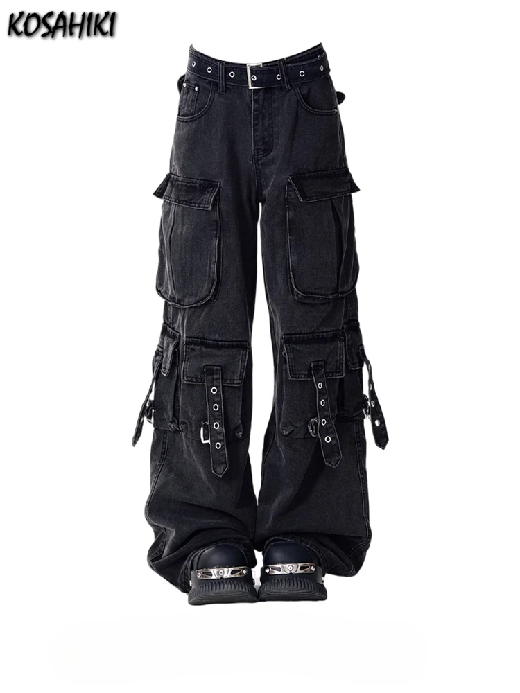 2026 Y2k Aesthetic Women Black Jeans High Waist Vintage Straight Baggy Harajuku Denim Pants Streetwear Grunge Wide Leg Trouser