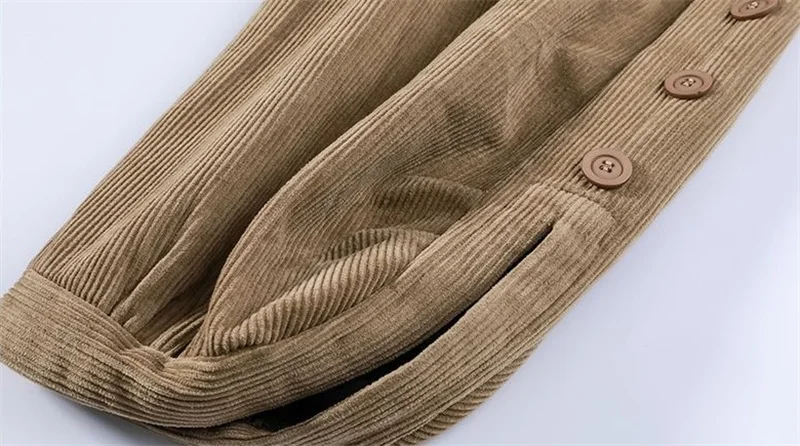 Corduroy Lantern Wide-Leg Pants Women High Waist Trousers 2025 Autumn New Corduroy Loose Pocket Khaki Black Pants Female