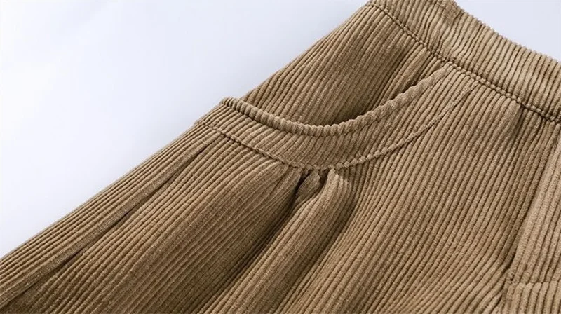 Corduroy Lantern Wide-Leg Pants Women High Waist Trousers 2025 Autumn New Corduroy Loose Pocket Khaki Black Pants Female