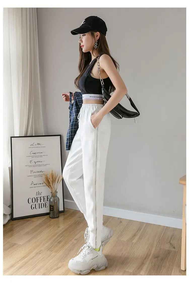 Women's Zipper Harem Pants Loose Streetwear Sweatpants Casual Leggings Fashion Korean Female Cargo Pants Womnn Hip Hop Trousers