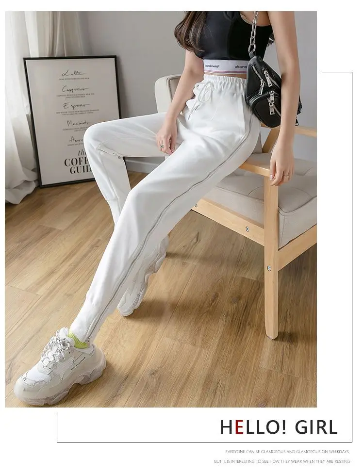 Women's Zipper Harem Pants Loose Streetwear Sweatpants Casual Leggings Fashion Korean Female Cargo Pants Womnn Hip Hop Trousers