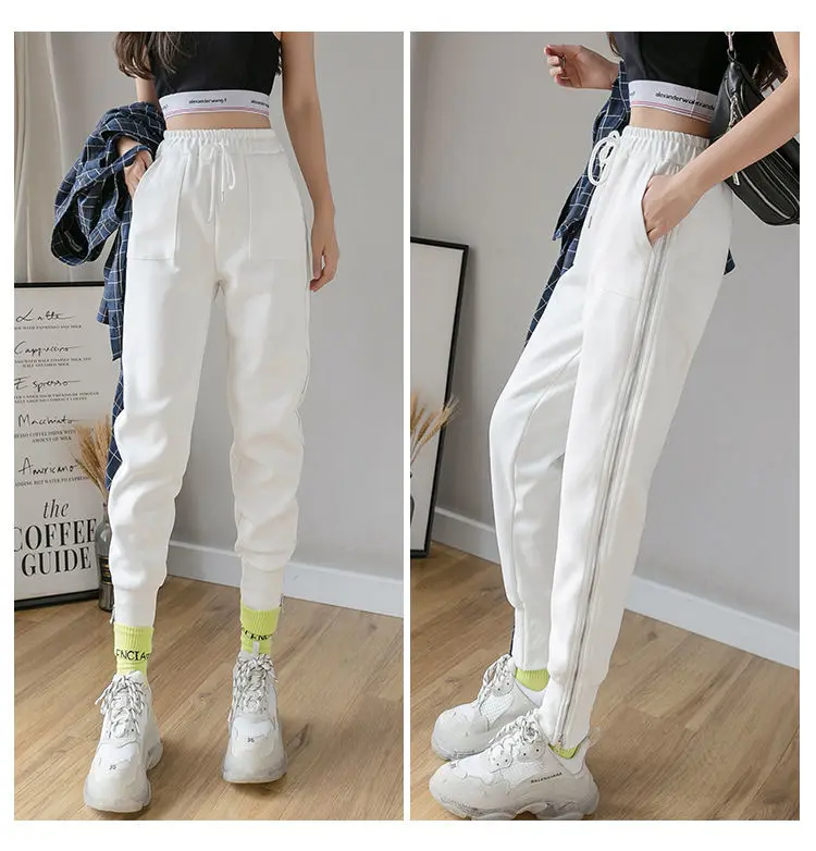 Women's Zipper Harem Pants Loose Streetwear Sweatpants Casual Leggings Fashion Korean Female Cargo Pants Womnn Hip Hop Trousers