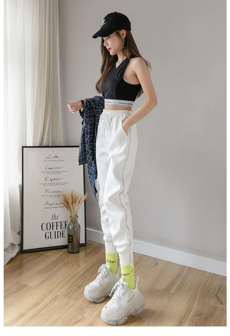 Women's Zipper Harem Pants Loose Streetwear Sweatpants Casual Leggings Fashion Korean Female Cargo Pants Womnn Hip Hop Trousers