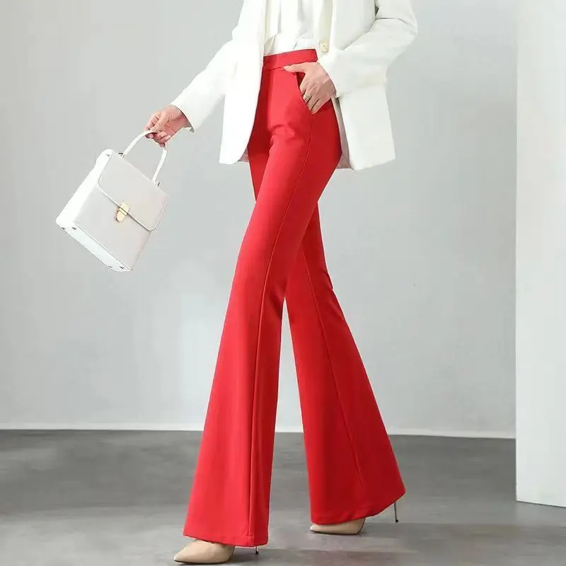 Flare Women's Pants Autumn Slacks Xxl High Quality Cotton Comfortable Stretch New in Y2k Streetwear 90s G Yellow Female Trousers