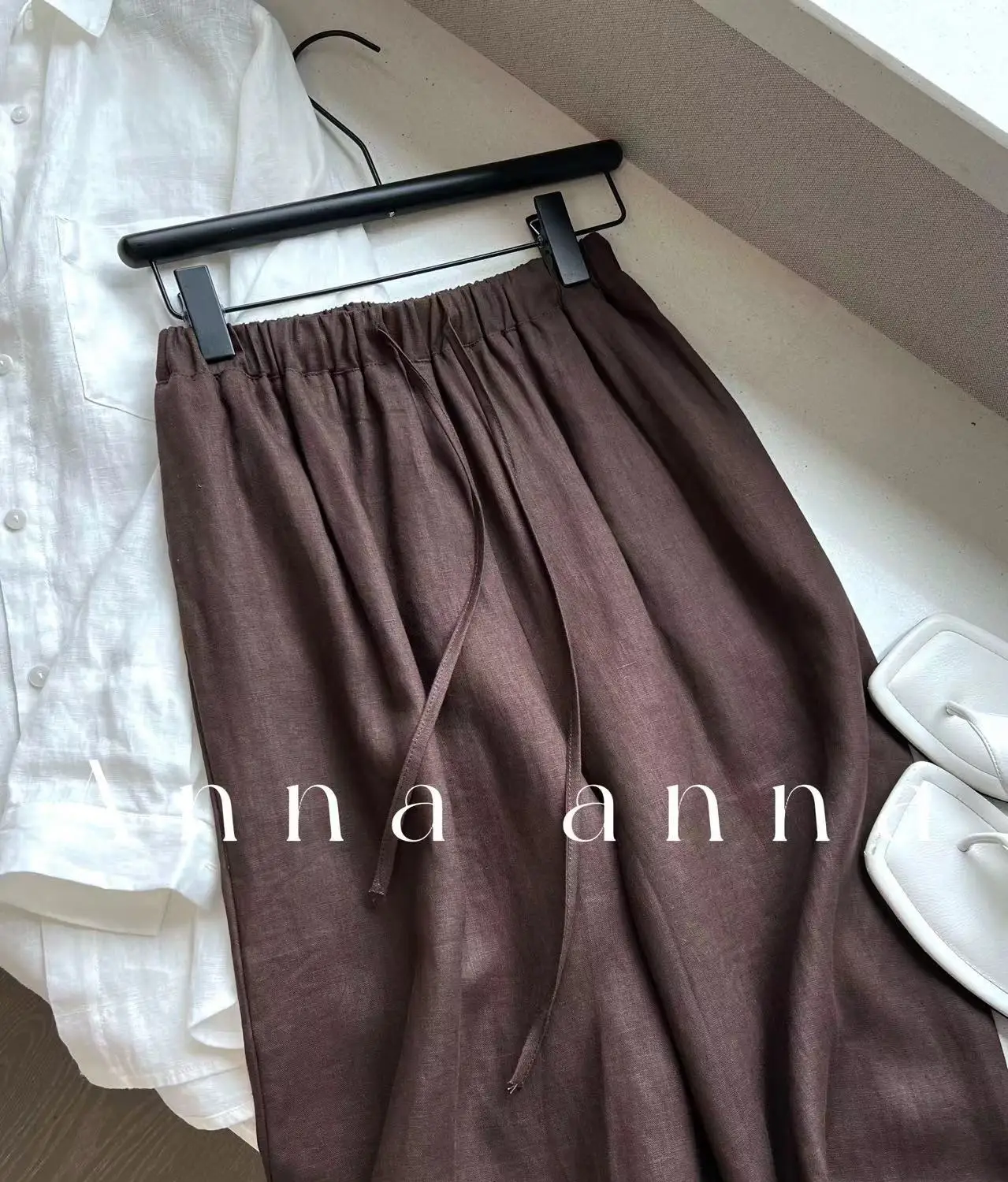 Cotton Linen Straight Long Pants for Women Elastic High Waist Wide Leg Loose Sagging Trousers Female 2024