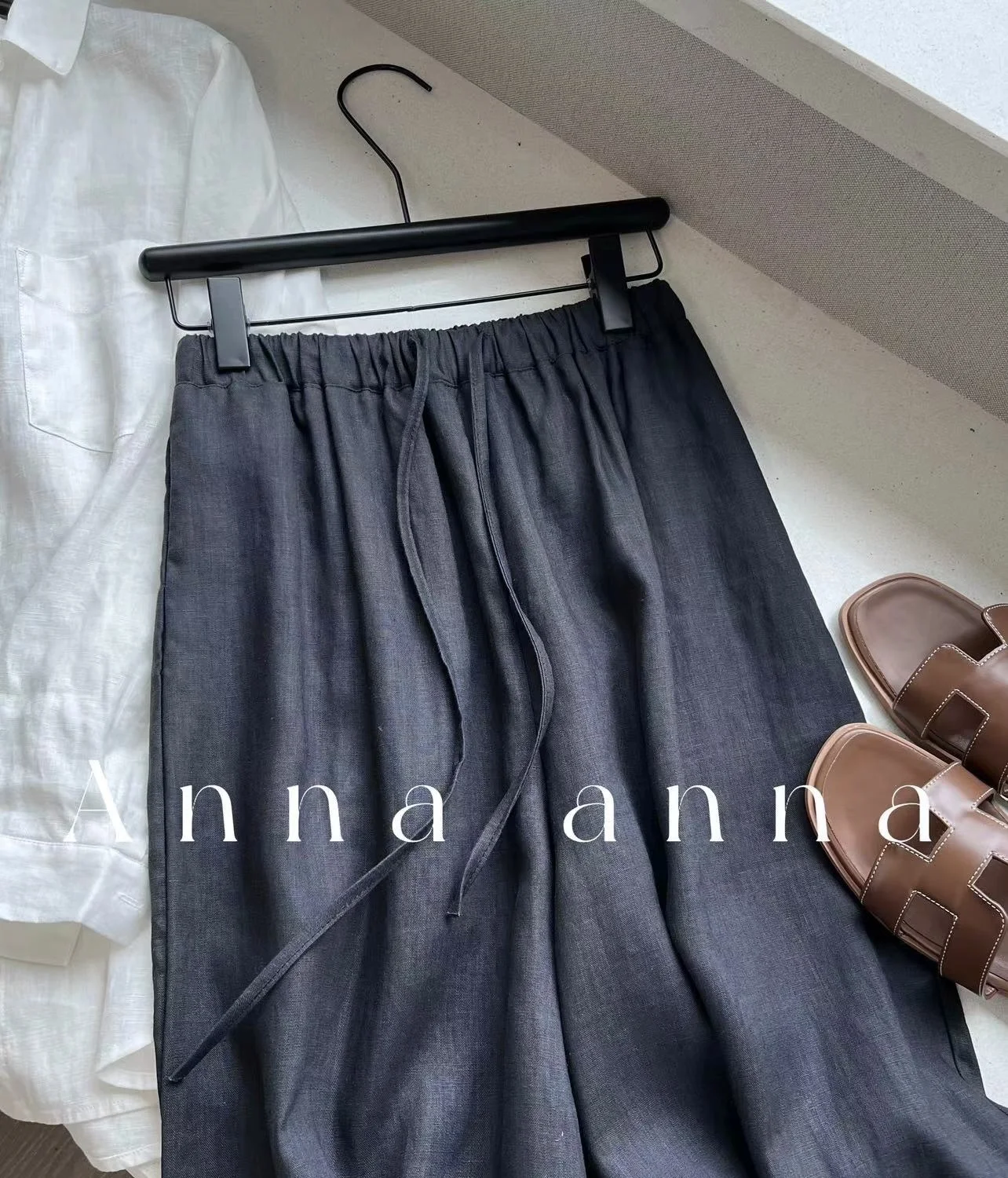 Cotton Linen Straight Long Pants for Women Elastic High Waist Wide Leg Loose Sagging Trousers Female 2024