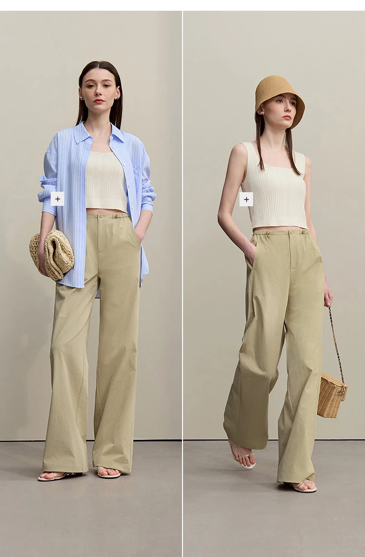 Amii Women's Pants 2026 Summer New Textured Loose Wide Leg Trousers Elastic Waist Casual Versatile Pants For Women 12622110