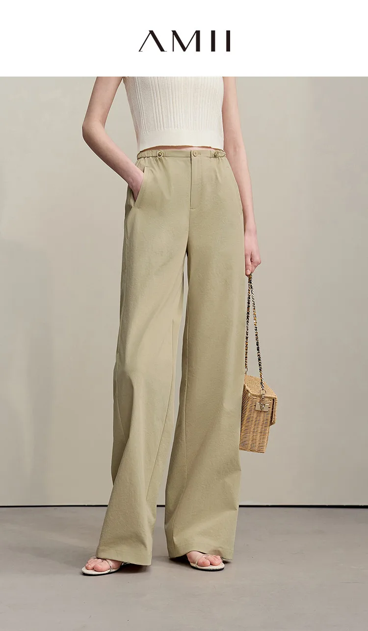 Amii Women's Pants 2026 Summer New Textured Loose Wide Leg Trousers Elastic Waist Casual Versatile Pants For Women 12622110