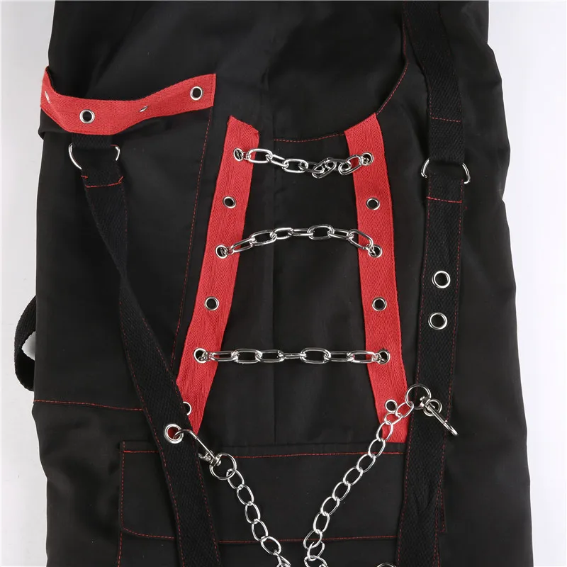 Cyber Punk Unisex Cargo Wide Leg Pants Chain Bandage Ruched Tie Capris Pants Women Gothic Baggy Trousers BF Hippie Grunge Jogger