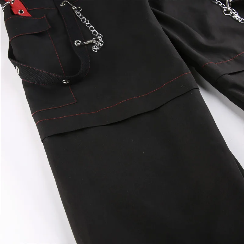 Cyber Punk Unisex Cargo Wide Leg Pants Chain Bandage Ruched Tie Capris Pants Women Gothic Baggy Trousers BF Hippie Grunge Jogger