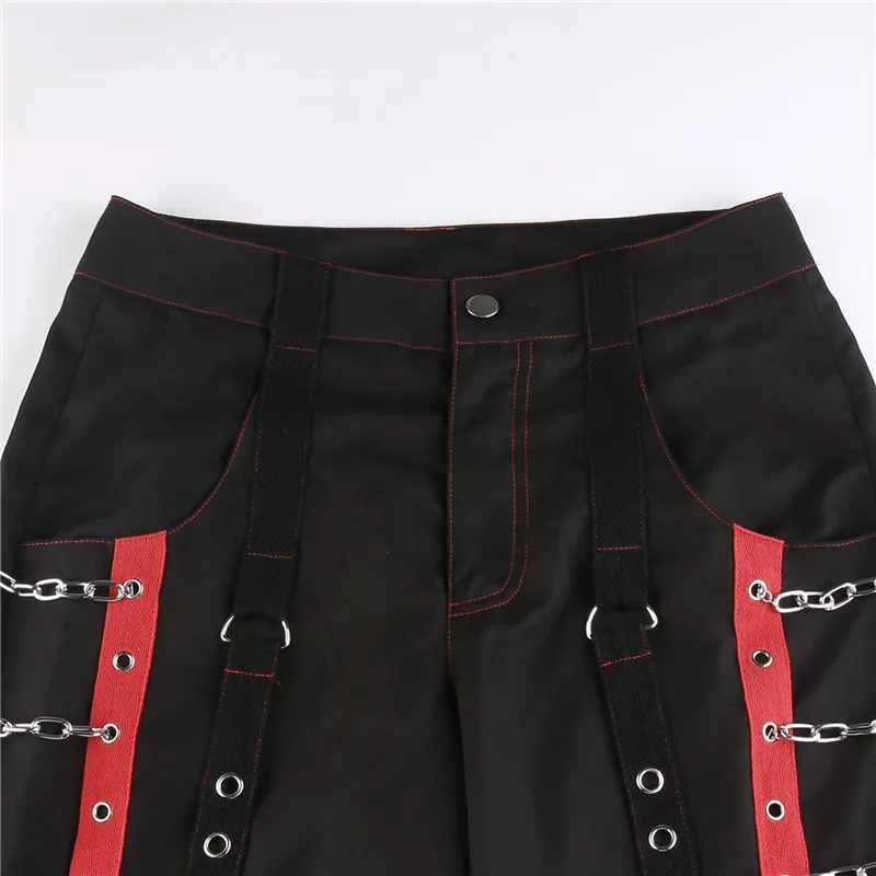 Cyber Punk Unisex Cargo Wide Leg Pants Chain Bandage Ruched Tie Capris Pants Women Gothic Baggy Trousers BF Hippie Grunge Jogger