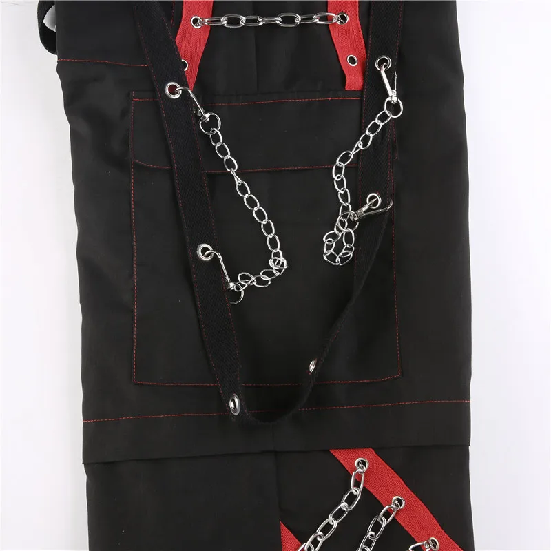 Cyber Punk Unisex Cargo Wide Leg Pants Chain Bandage Ruched Tie Capris Pants Women Gothic Baggy Trousers BF Hippie Grunge Jogger