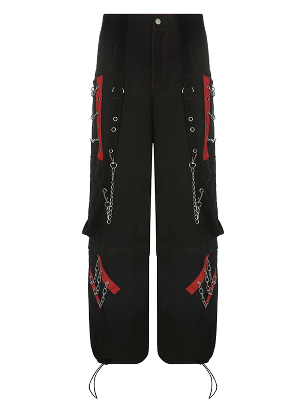 Cyber Punk Unisex Cargo Wide Leg Pants Chain Bandage Ruched Tie Capris Pants Women Gothic Baggy Trousers BF Hippie Grunge Jogger