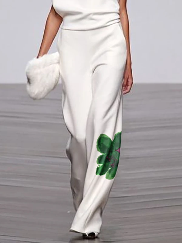 Yeezzi Women Fashion Floral Printed Elastic High Waisted Straight Leg Pants 2025 New Summer Loose Urban Casual Trousers Bottoms