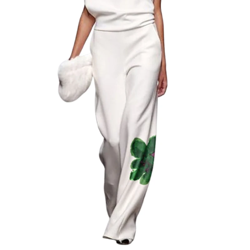 Yeezzi Women Fashion Floral Printed Elastic High Waisted Straight Leg Pants 2025 New Summer Loose Urban Casual Trousers Bottoms
