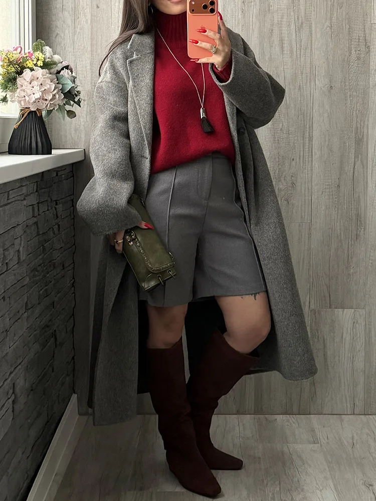 MiuKoMiYa Woolen Straight Shorts For Women Thick Warm Office Wear Ladies Black Wool Bermuda Shorts Women Winter Cropped Pants