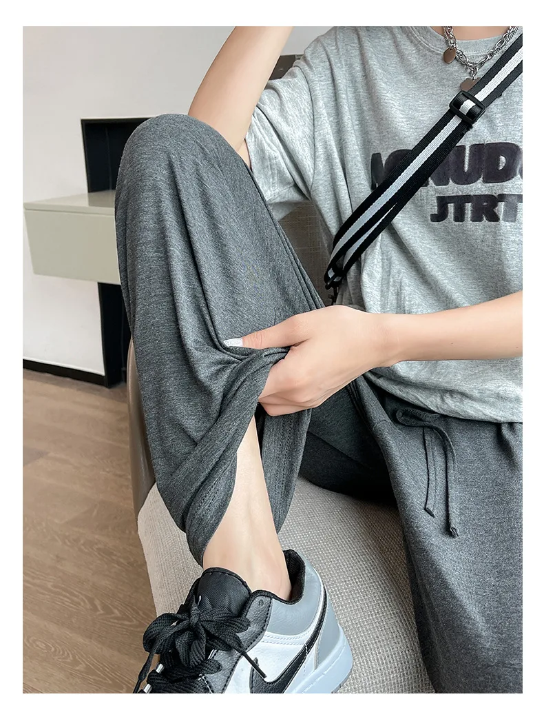 BIVIGAOS Women Summer Gray Ultra-Thin Modal Wide Leg Pants Elastic Loose Casual High Waist Dance Pants Home Sunscreen Pants