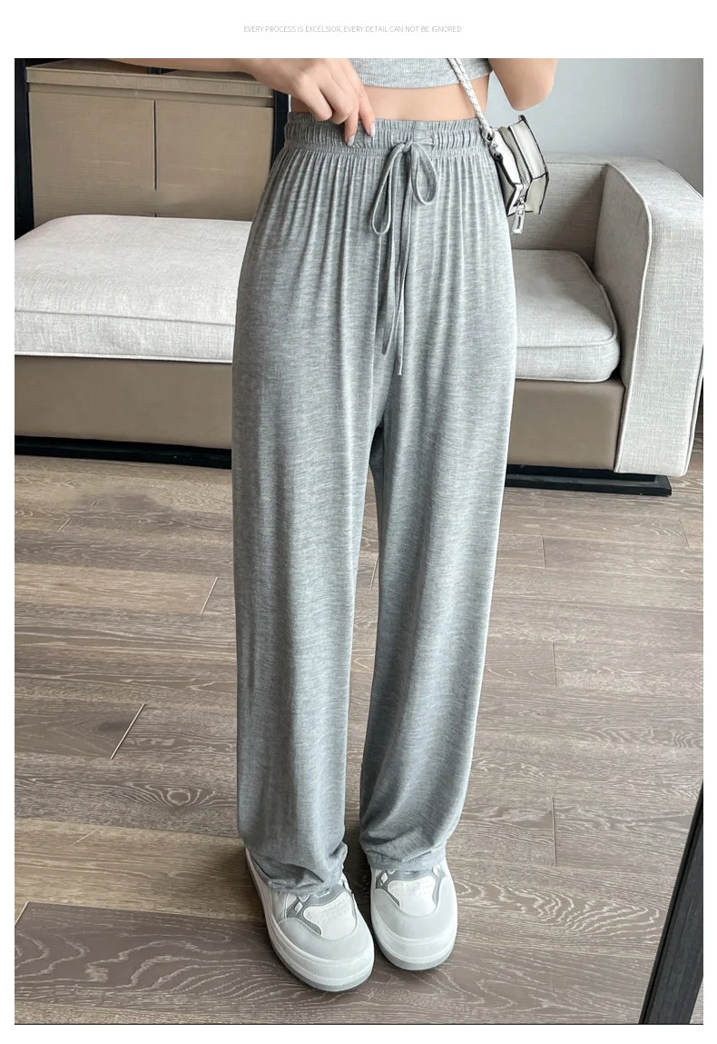 BIVIGAOS Women Summer Gray Ultra-Thin Modal Wide Leg Pants Elastic Loose Casual High Waist Dance Pants Home Sunscreen Pants