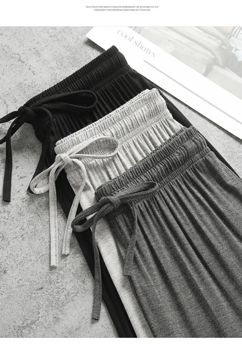 BIVIGAOS Women Summer Gray Ultra-Thin Modal Wide Leg Pants Elastic Loose Casual High Waist Dance Pants Home Sunscreen Pants
