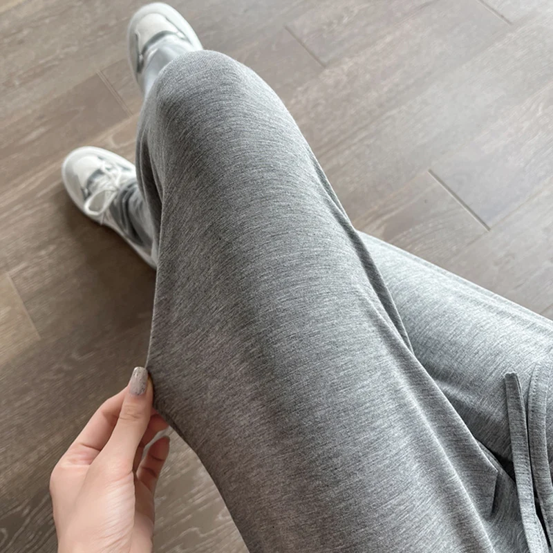 BIVIGAOS Women Summer Gray Ultra-Thin Modal Wide Leg Pants Elastic Loose Casual High Waist Dance Pants Home Sunscreen Pants