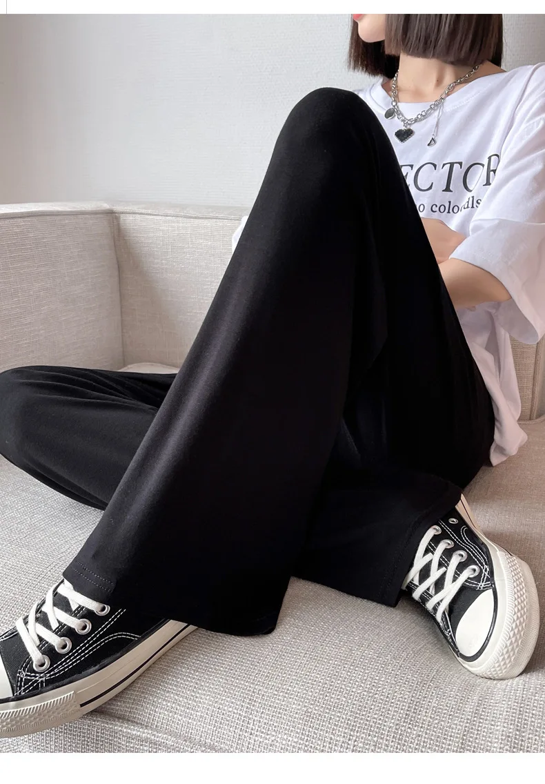 BIVIGAOS Women Summer Gray Ultra-Thin Modal Wide Leg Pants Elastic Loose Casual High Waist Dance Pants Home Sunscreen Pants