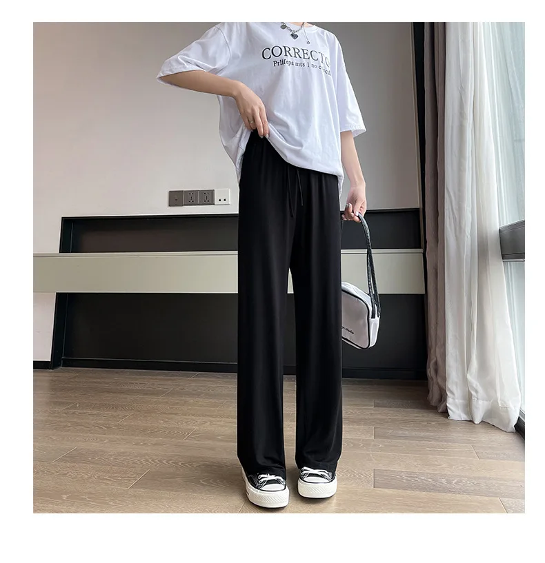 BIVIGAOS Women Summer Gray Ultra-Thin Modal Wide Leg Pants Elastic Loose Casual High Waist Dance Pants Home Sunscreen Pants