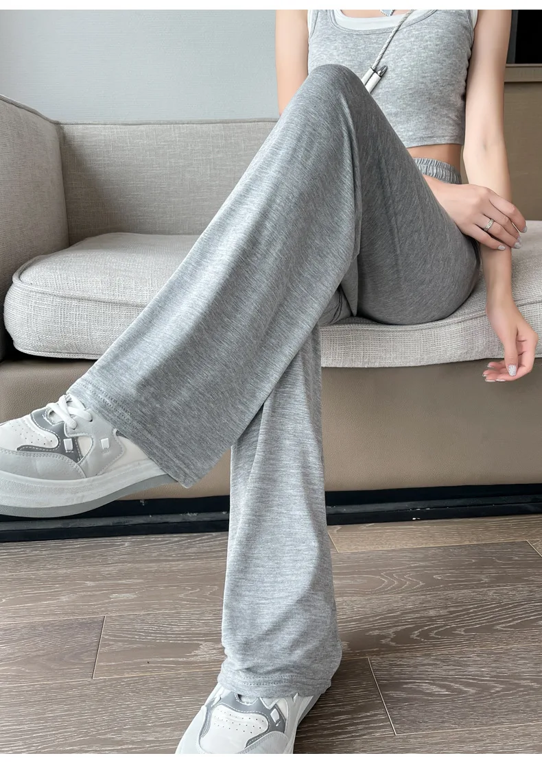 BIVIGAOS Women Summer Gray Ultra-Thin Modal Wide Leg Pants Elastic Loose Casual High Waist Dance Pants Home Sunscreen Pants