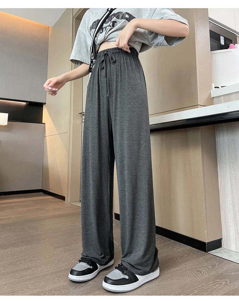 BIVIGAOS Women Summer Gray Ultra-Thin Modal Wide Leg Pants Elastic Loose Casual High Waist Dance Pants Home Sunscreen Pants