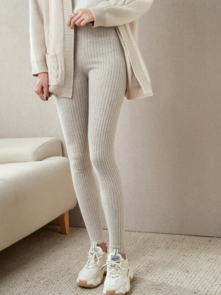 LONGMING Sweatpants 100% Merino Wool Knitted Pants Leggings Women's Clothes Autumn Winter Trousers Vintage Long Pants Female Y2K
