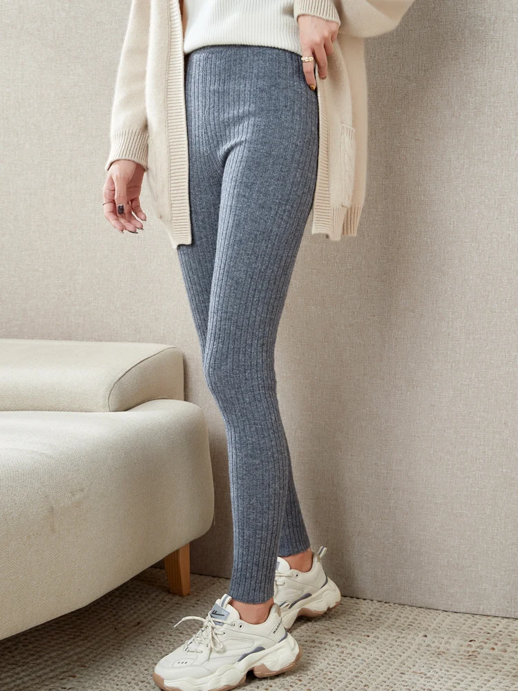 LONGMING Sweatpants 100% Merino Wool Knitted Pants Leggings Women's Clothes Autumn Winter Trousers Vintage Long Pants Female Y2K