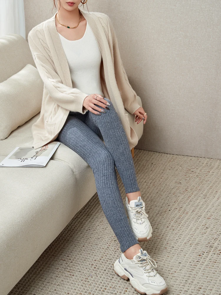 LONGMING Sweatpants 100% Merino Wool Knitted Pants Leggings Women's Clothes Autumn Winter Trousers Vintage Long Pants Female Y2K