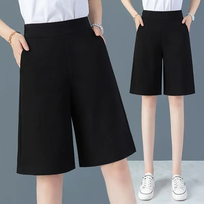 2025 New Elegant Wide Leg Red Pants Women Casual High Waist Elastic Solid Korean OL Fashion Straight Trousers Black Outfits