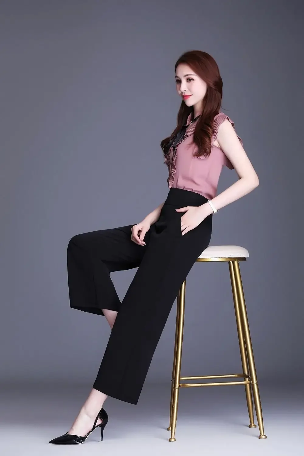 2025 New Elegant Wide Leg Red Pants Women Casual High Waist Elastic Solid Korean OL Fashion Straight Trousers Black Outfits