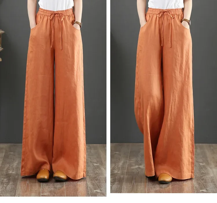 Women Retro Tai Chi Loose Wide Leg Pants Casual Cotton Linen High Waist Pants Mopping Straight Trousers Daily Wear Streetwear