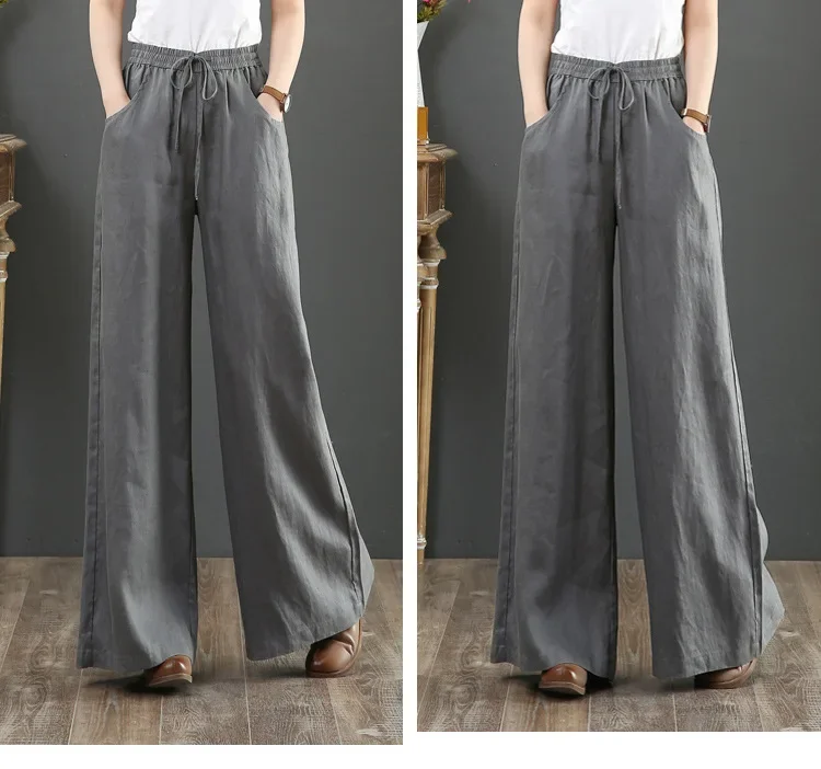 Women Retro Tai Chi Loose Wide Leg Pants Casual Cotton Linen High Waist Pants Mopping Straight Trousers Daily Wear Streetwear