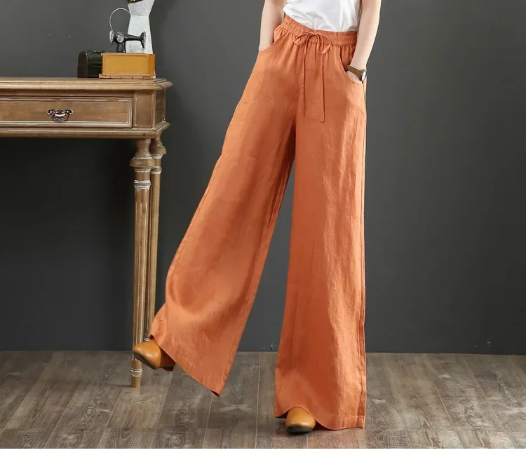 Women Retro Tai Chi Loose Wide Leg Pants Casual Cotton Linen High Waist Pants Mopping Straight Trousers Daily Wear Streetwear