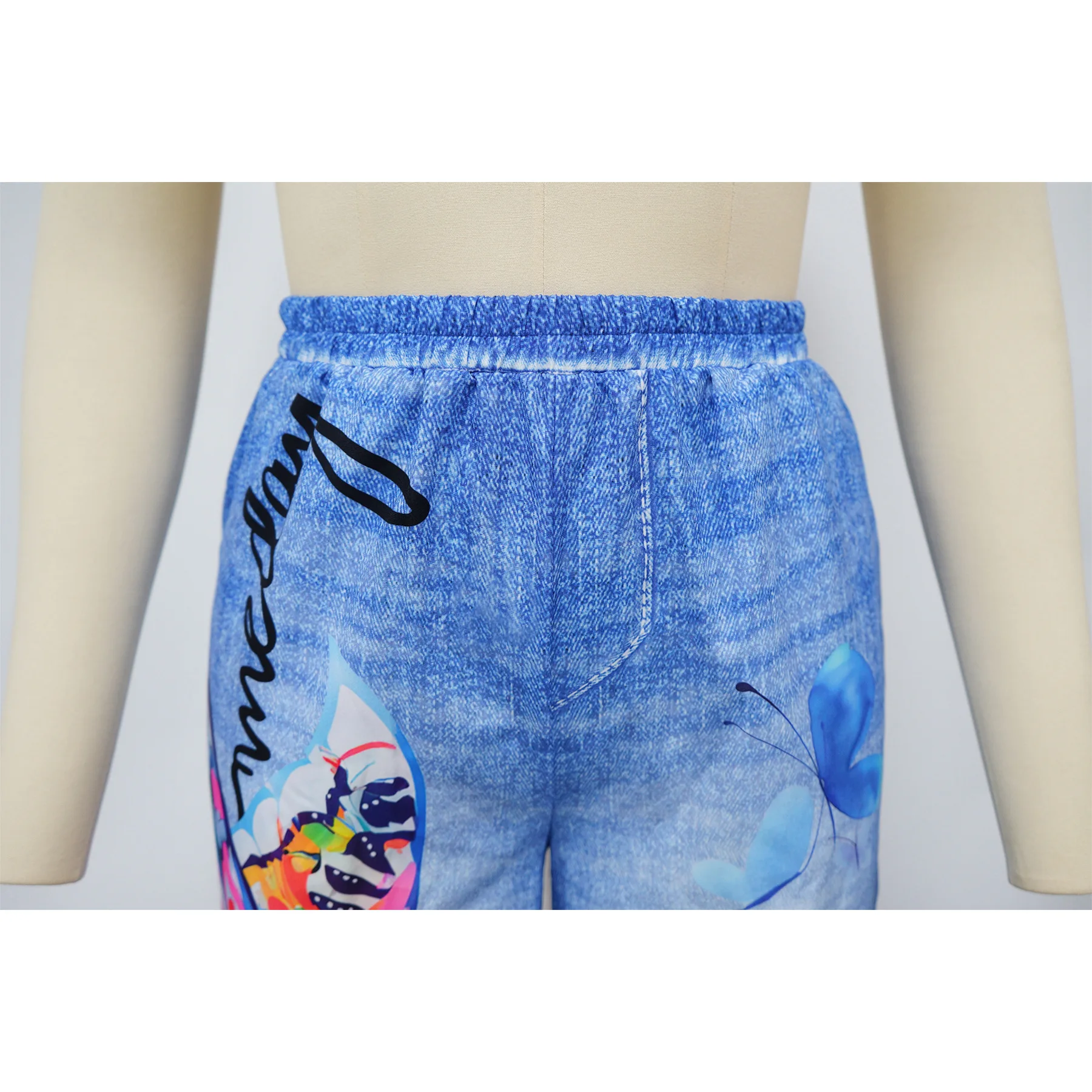 CM.YAYA Fashion Women Fake Denim 3D floral Print Loose Wide Leg Jogger Pants 2025 Streetwear  Active Hip Hop Sweatpants Trousers