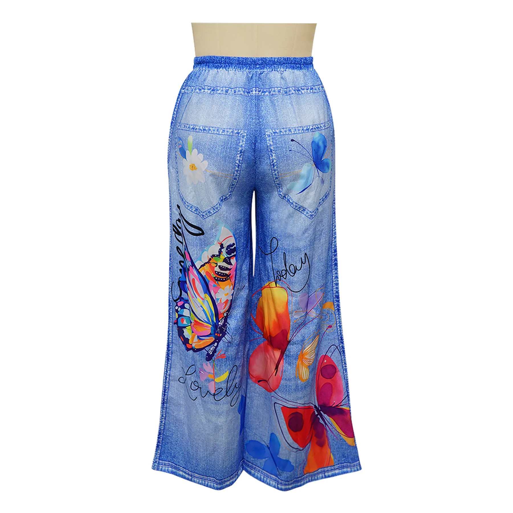 CM.YAYA Fashion Women Fake Denim 3D floral Print Loose Wide Leg Jogger Pants 2025 Streetwear  Active Hip Hop Sweatpants Trousers