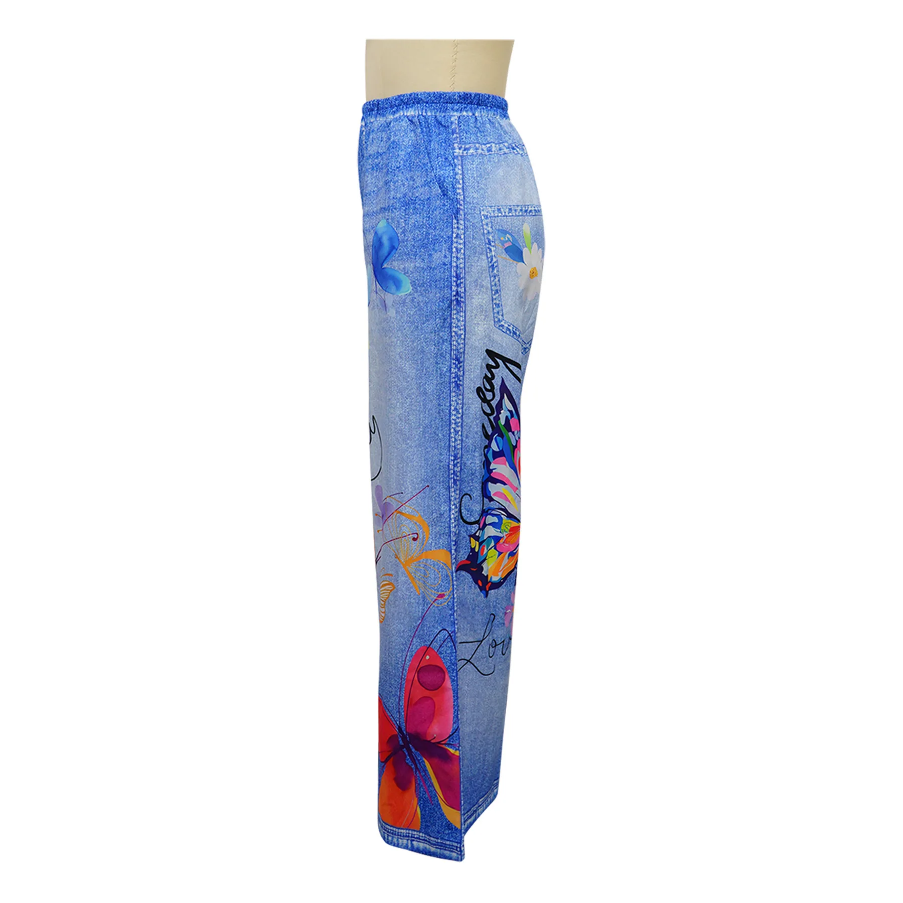 CM.YAYA Fashion Women Fake Denim 3D floral Print Loose Wide Leg Jogger Pants 2025 Streetwear  Active Hip Hop Sweatpants Trousers
