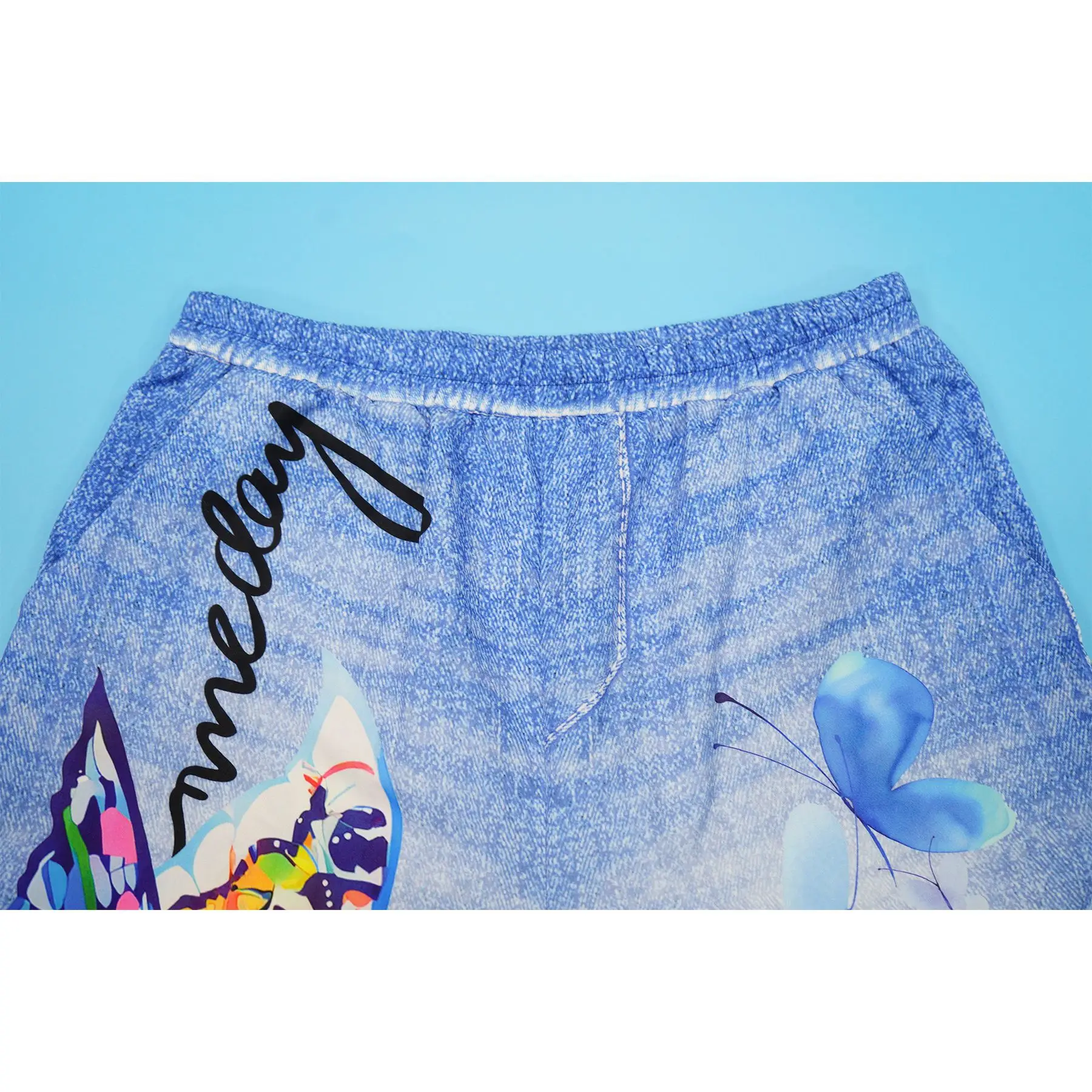 CM.YAYA Fashion Women Fake Denim 3D floral Print Loose Wide Leg Jogger Pants 2025 Streetwear  Active Hip Hop Sweatpants Trousers