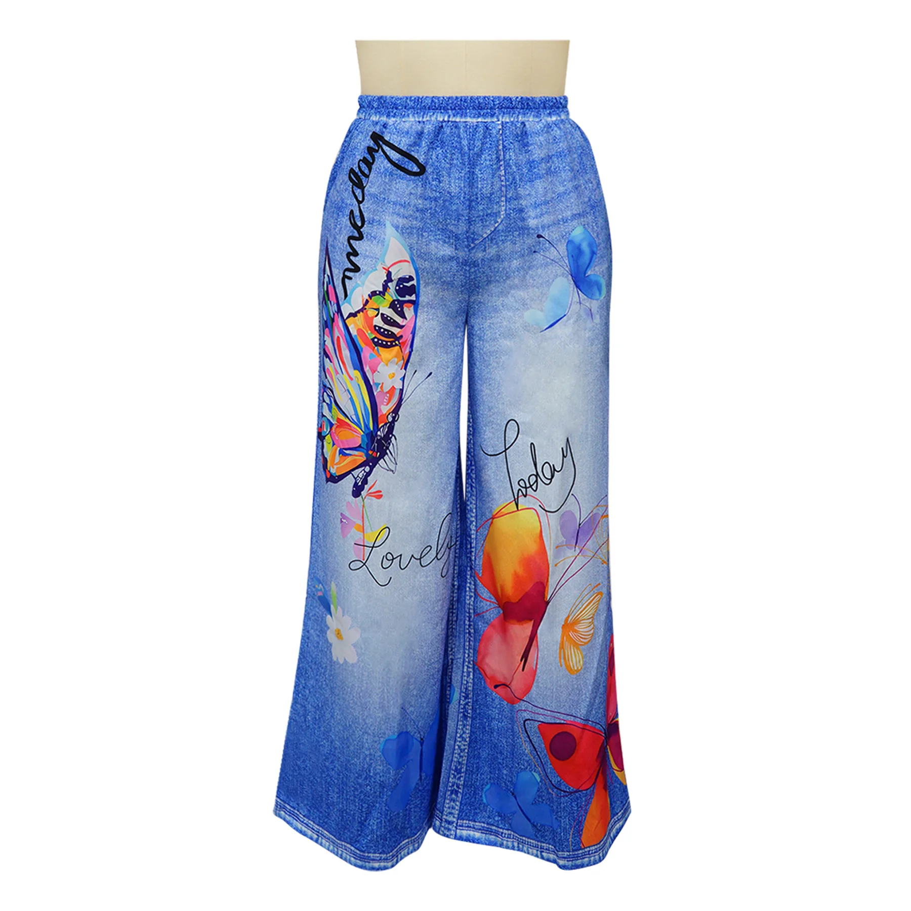 CM.YAYA Fashion Women Fake Denim 3D floral Print Loose Wide Leg Jogger Pants 2025 Streetwear  Active Hip Hop Sweatpants Trousers