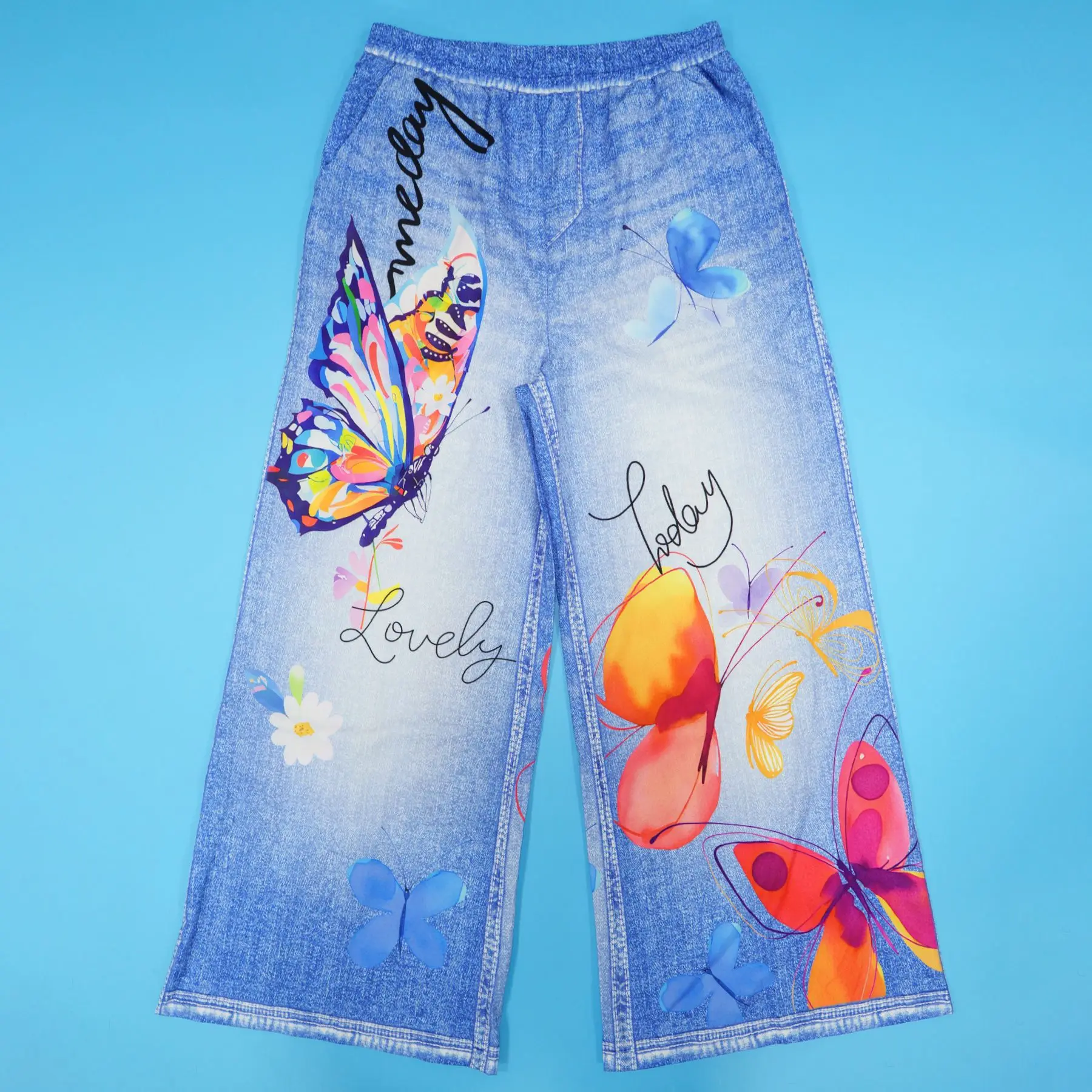 CM.YAYA Fashion Women Fake Denim 3D floral Print Loose Wide Leg Jogger Pants 2025 Streetwear  Active Hip Hop Sweatpants Trousers