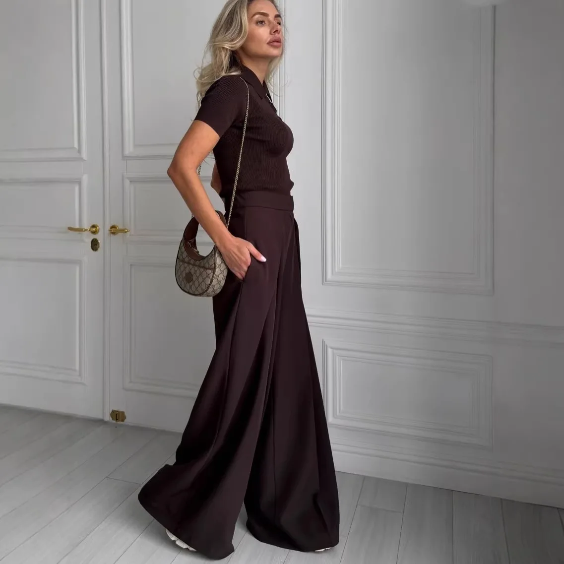 Women Wide Leg Suit Pants Stretch High Waist Straight Floor Length Vintage Draped Trousers Spring Summer 2026 Office Lady