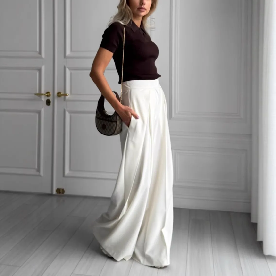 Women Wide Leg Suit Pants Stretch High Waist Straight Floor Length Vintage Draped Trousers Spring Summer 2026 Office Lady
