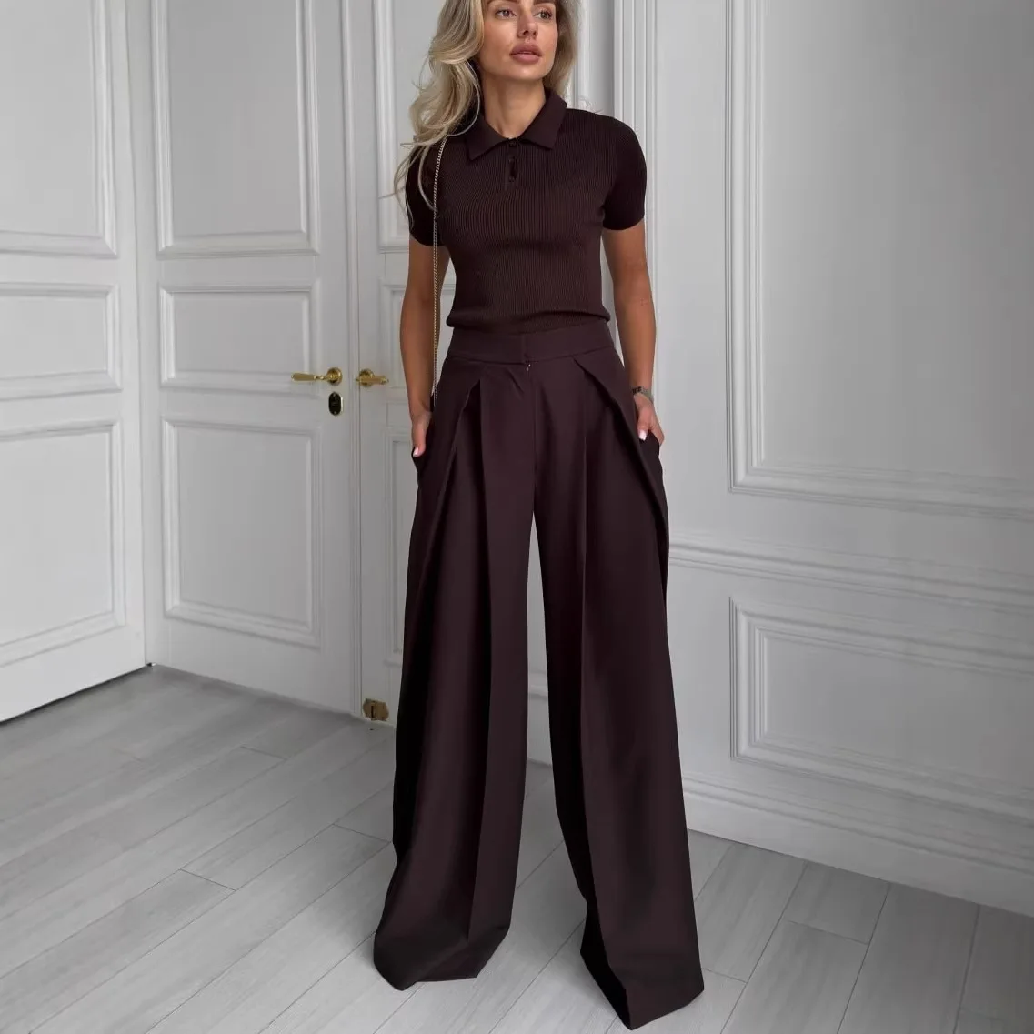 Women Wide Leg Suit Pants Stretch High Waist Straight Floor Length Vintage Draped Trousers Spring Summer 2026 Office Lady
