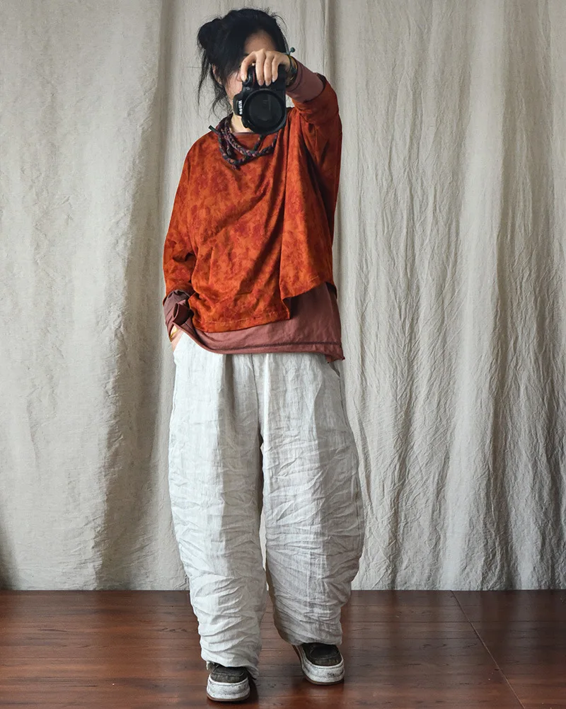 100% Linen Women Casual Trouses New Arrival 2025 Spring Vintage Style Plain Color Loose Female Cotton Linen Harem Pants M733