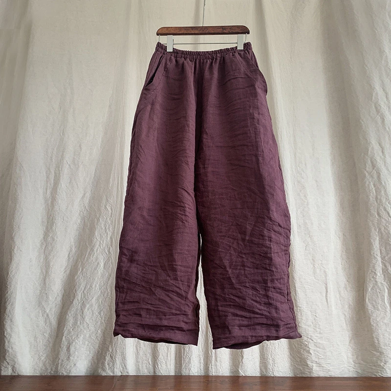 100% Linen Women Casual Trouses New Arrival 2025 Spring Vintage Style Plain Color Loose Female Cotton Linen Harem Pants M733