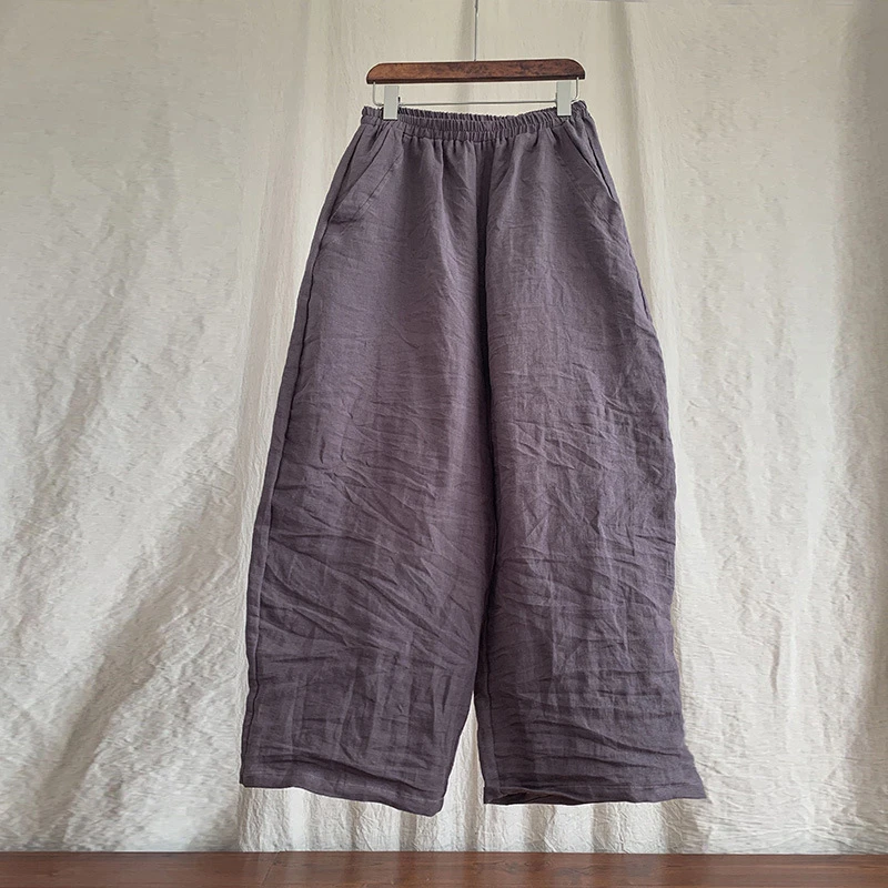 100% Linen Women Casual Trouses New Arrival 2025 Spring Vintage Style Plain Color Loose Female Cotton Linen Harem Pants M733